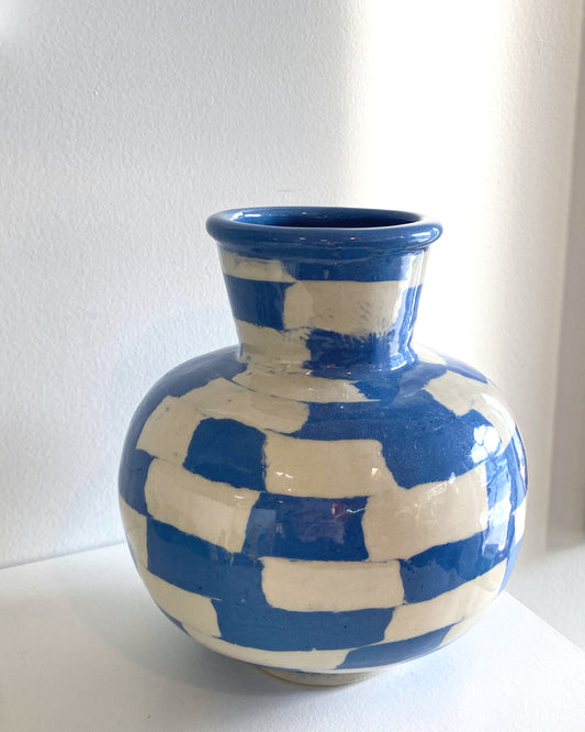 Blue Checkered Vase